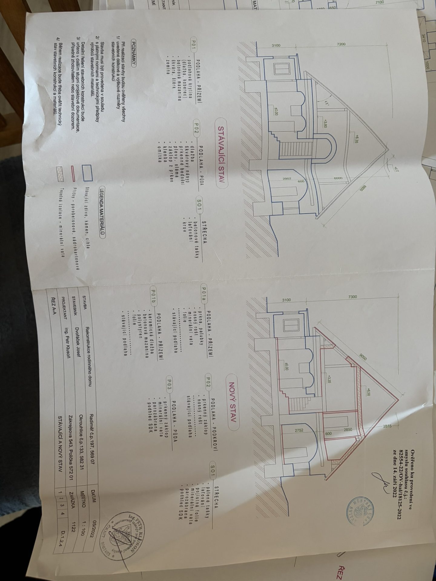 budovani podkrovi u 450 let stareho statku – plán